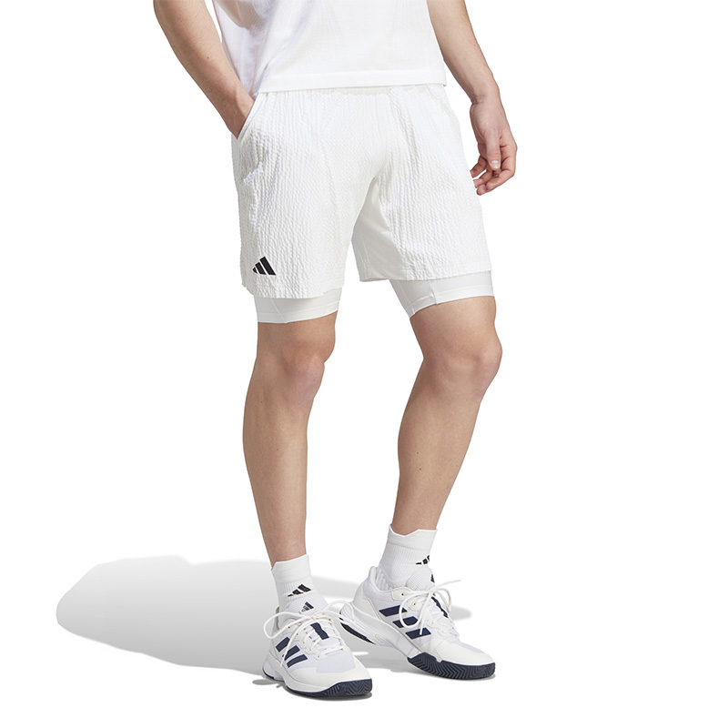 adidas Pro 2-in-1 Seersucker London Short (M) (White)