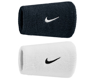 Nike Swoosh Classic Doublewide Wristbands (2x) (Black/White)