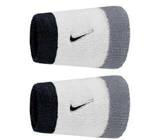 Nike Swoosh Classic Doublewide Wristbands (2x) (White/Grey/Black)